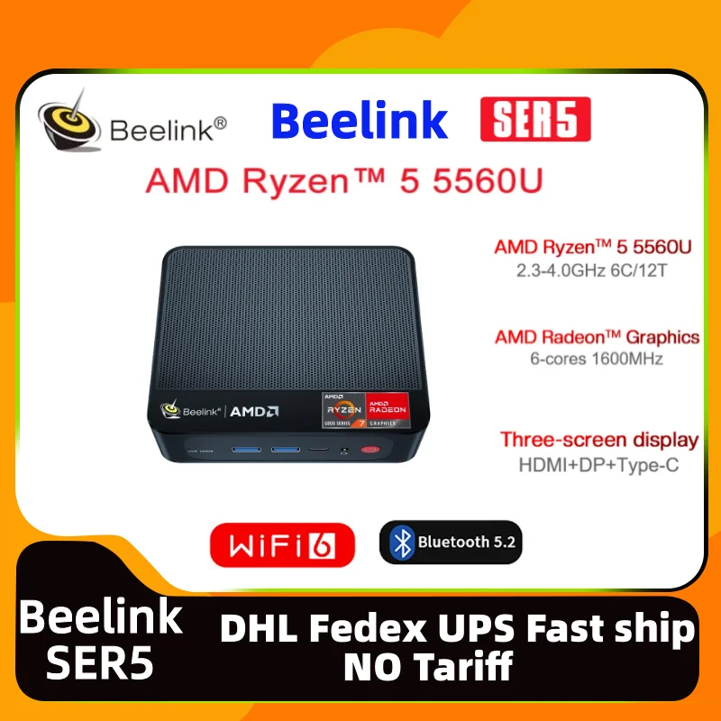 Beelink ӿ ̴ ̴ PC, Ȩ ǽ Ͻ, SER5 AMD Ryzen 5 5560U, 16GB, 500GB, 4K Ʈ ÷, WiFi6 dp